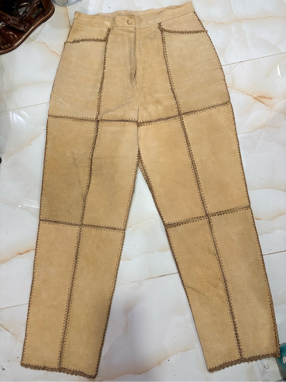 Leather Crochet Patchwork Western Boho Pants Womens Size 14 Coachella Festival